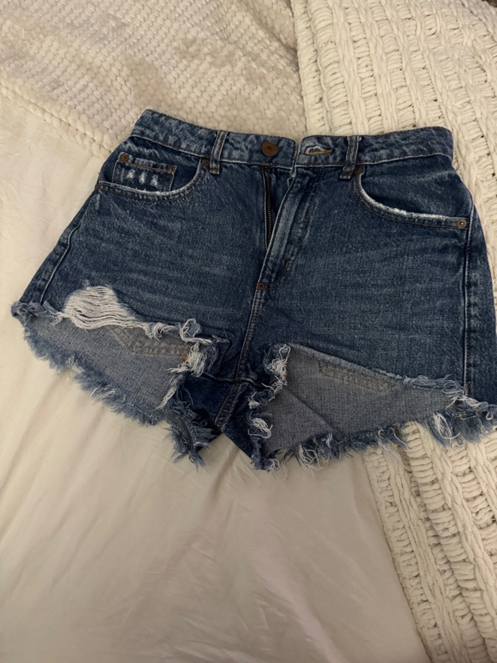 GARAGE Festival High-Rise Distressed Denim Shorts - Blue